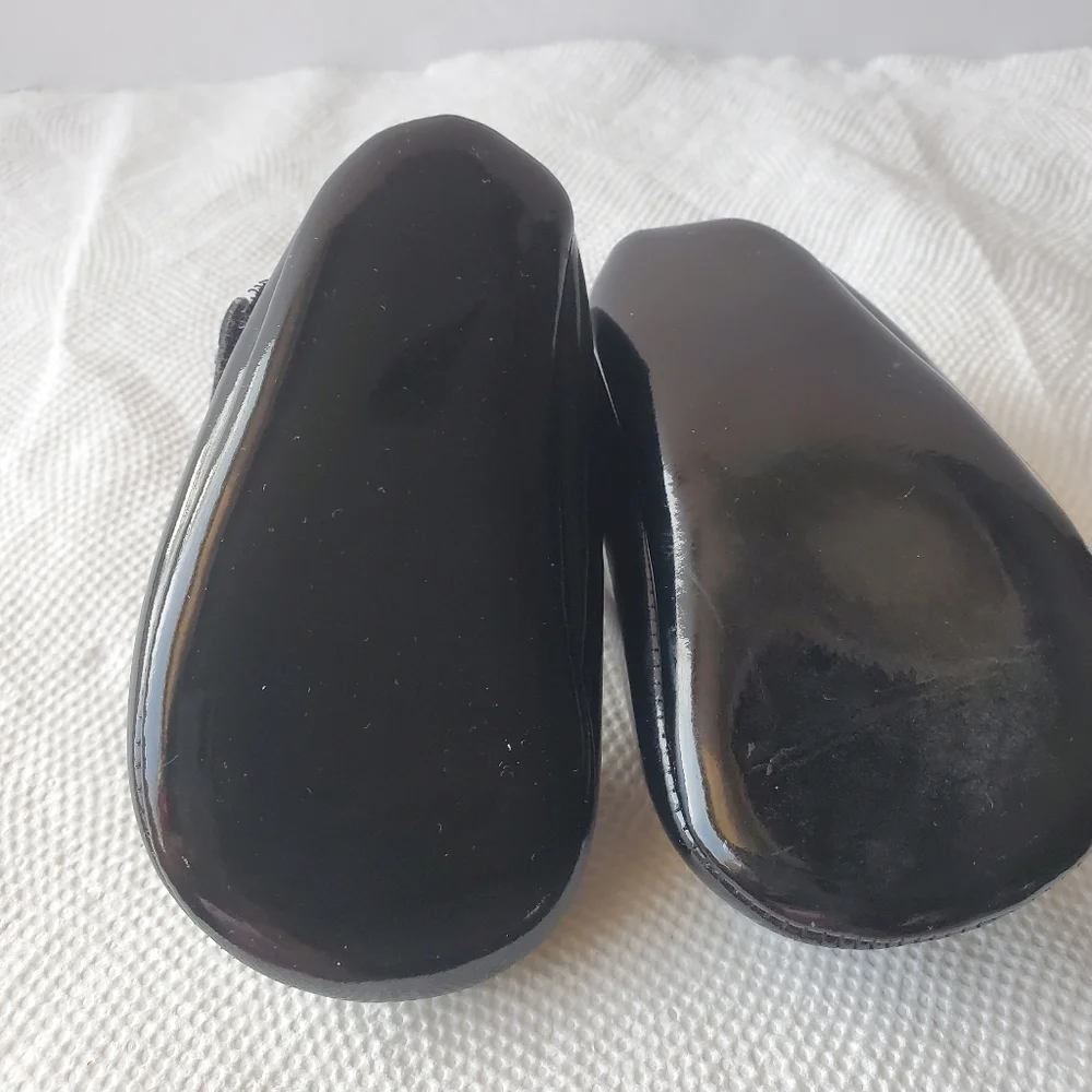 Black Patent Skimmer Soft Sole Crawling Shoe with Bow and Hook and Loop (Velcro)